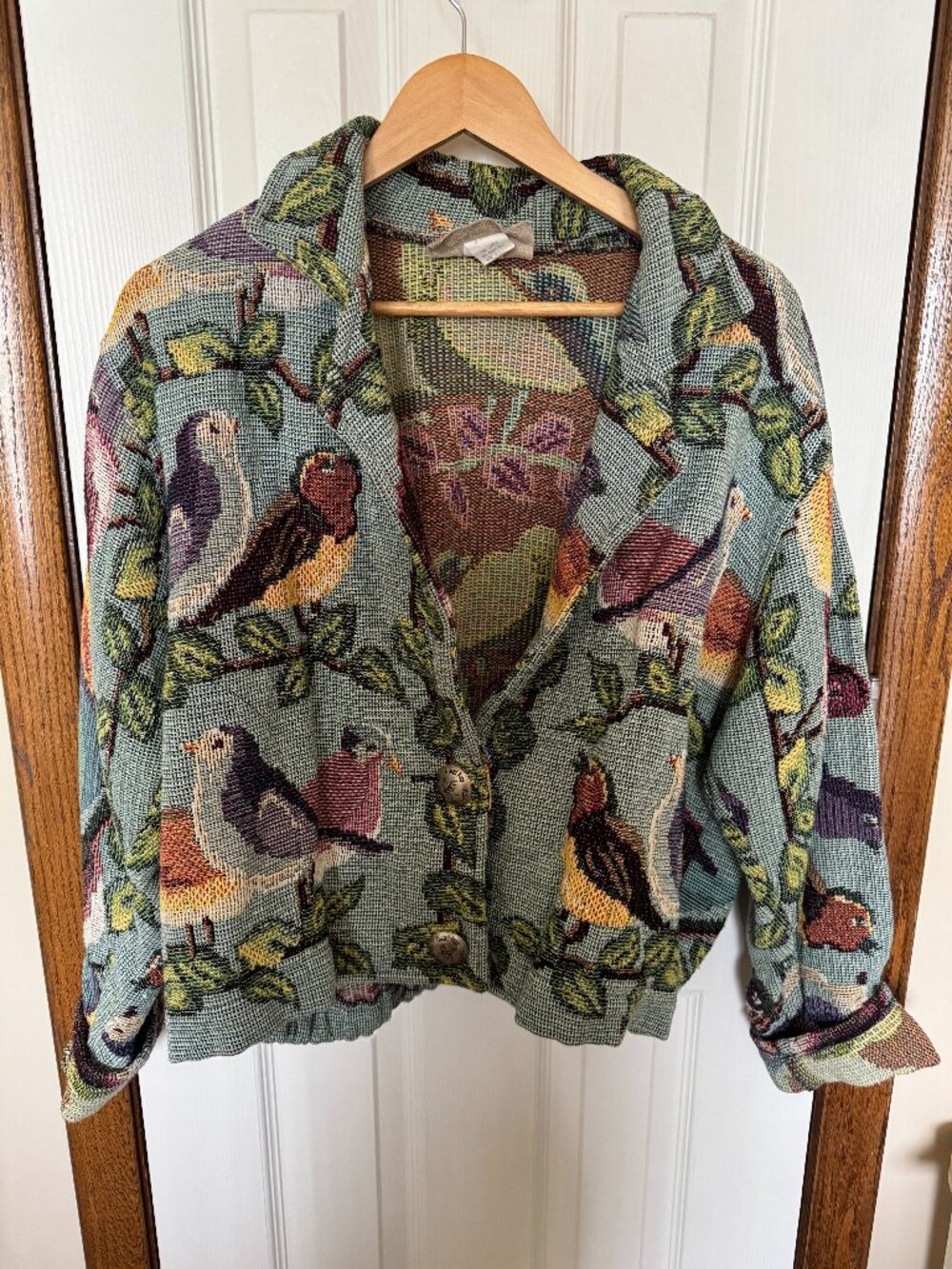 Vintage 90s Grandmacore Birds on a Leaf Tapestry Jacket